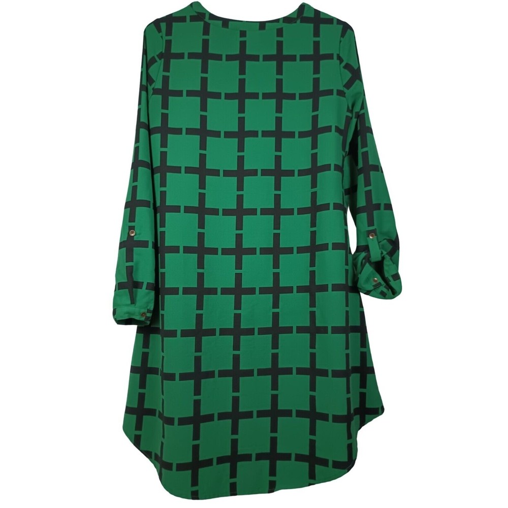 Merona Women's Sz S Midi Dress Button Roll Tab Sleeve  Pockets Geometric